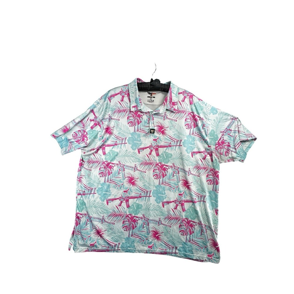 Eagle Six Gear 3XL Tropical Rifle Polo Shirt Pink Blue Hawaiian Tactical USA